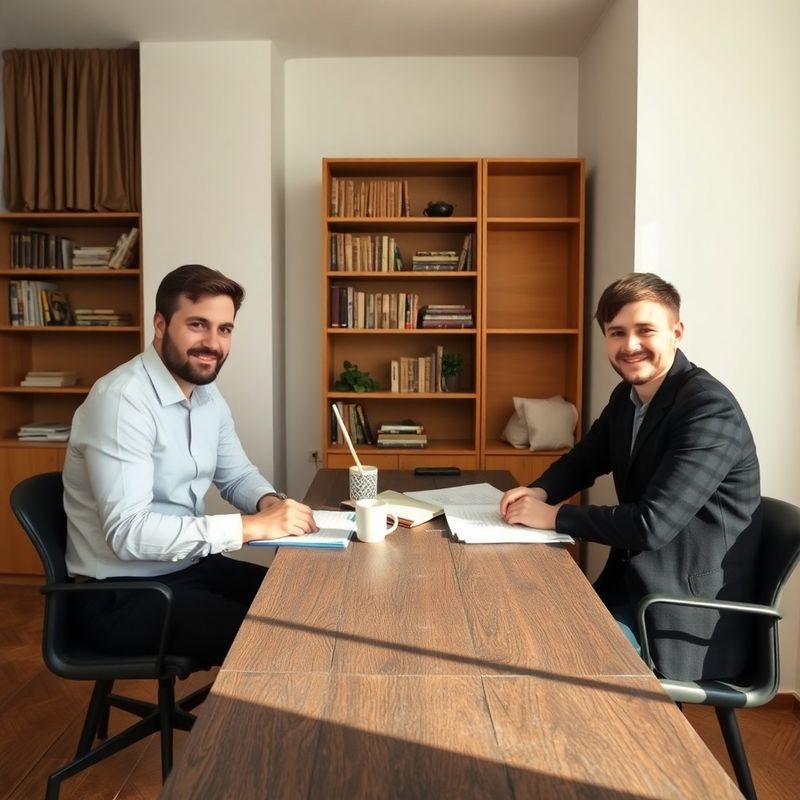 Doi jurnaliști români la un birou de lemn vopsit antracit, atmosferă de lucru